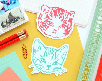 Cute Kitty Cat Stickers | Premium Die Cut Vinyl in Red or Green | 2.5 x 3 inches