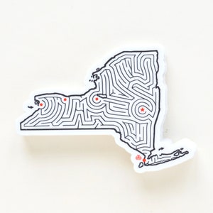 Adesivo mappa dello stato del labirinto di New York / Vinile premium die cut / 3,5 x 2,5 pollici / Albany / Buffalo / Rochester / Syracuse / New York City