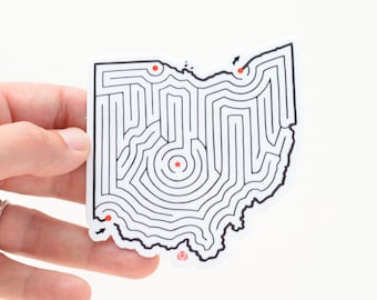 Ohio Maze State Map Die Cut Vinyl Sticker | 3.25x3.25 inches | Cincinnati / Toledo / Cleveland / Columbus