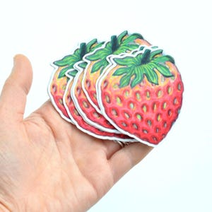 Sticker fraise rouge, baies, sticker en vinyle découpé illustré mignon | 2,75 x 3 pouces