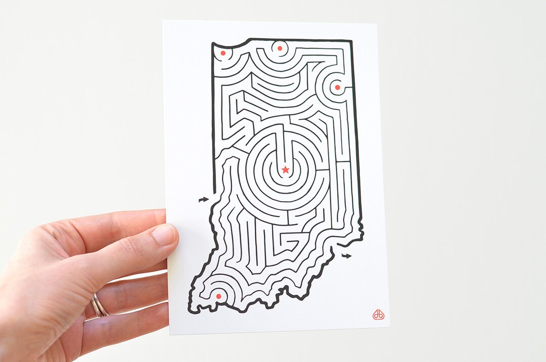 INDIANA Maze 5x7 Postcard Hand Designed by David Birkey Indianapolis ...