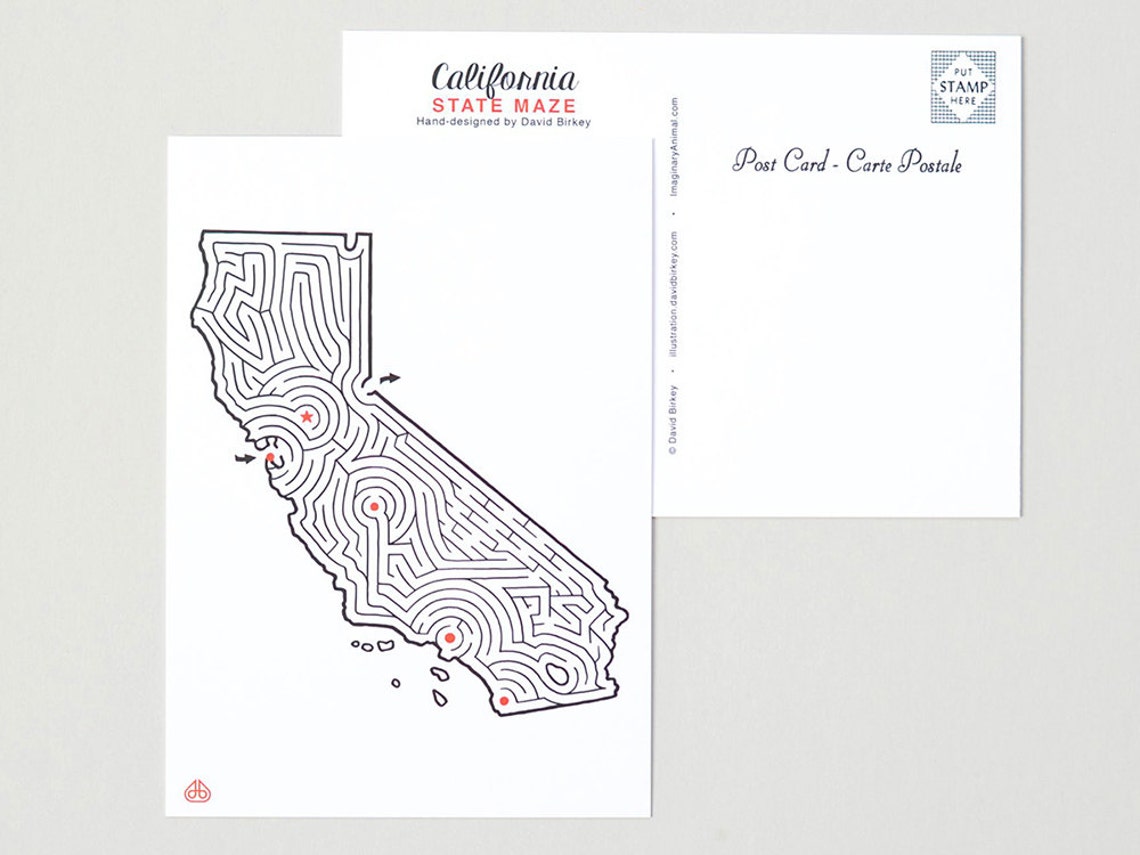 CALIFORNIA Maze 5x7 Postcard Hand Designed by David - Etsy