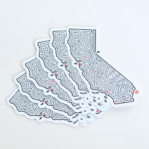 California Maze State Map Sticker Premium Die Cut Vinyl 3.5x3.25 inches Los Angeles / San Francisco / Lake Tahoe image 4