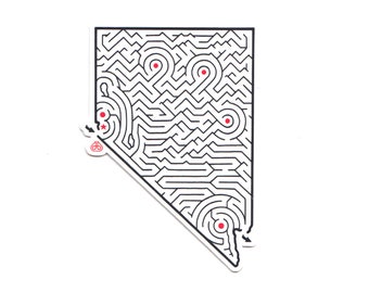 Nevada Maze State Map Sticker | Premium Die Cut Vinyl | 2.25 x 3.25 inches | Hand Designed | Reno, Elko, Ely, Las Vegas, Carson City