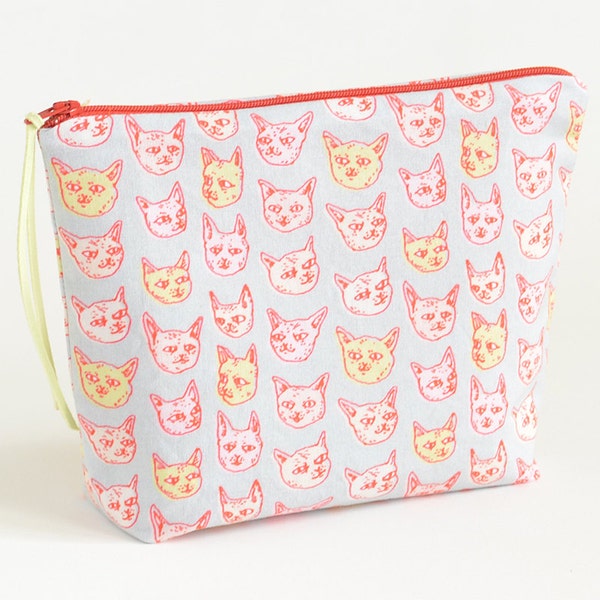 Gritty Kitties Boxy Pouch | Original Fabric Design | Project or Make-up Bag