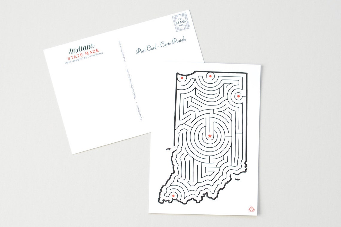 INDIANA Maze 5x7 Postcard Hand Designed by David - Etsy