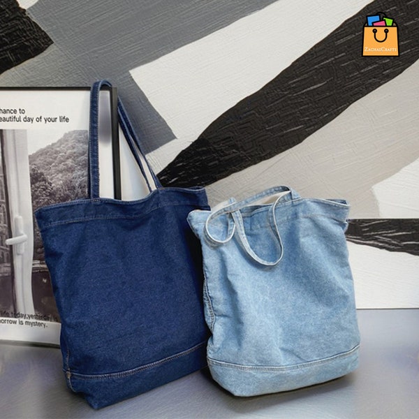 Large Capacity Fashion Denim Tote Bag, Denim Shoulder Bag, Denim Tote Bag, Large Handbag, Shopping Bag For Women, Gifts For her, Minimalist