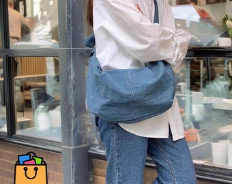 8 Colors Denim Tote Bag, Commuter Bag, Large Capacity Crossbody Bag, Shoulder Strap Bag, Oversized Canvas Bag, Basic Everyday Huge Bag