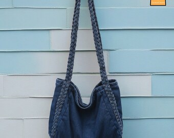 Stijlvolle gewassen denim crossbody tas met dames schouderband, minimalistische tas, denim schoudertas, verjaardagscadeau voor haar/hem, grote capaciteit