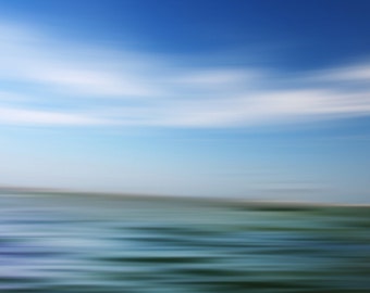 Ocean photography, seascape abstract photography, fine art photograph - blue water peaceful clouds sky