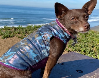 Animal Kingdom Dog Sweater with Sparkly Iridescent Spandex | Dog Coat, Dog Jacket, Dog Jumper, Dog Pullover, Small Dog, Fleece