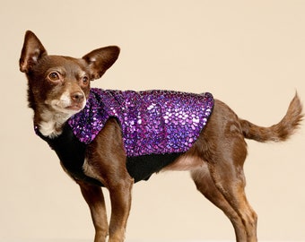 Purple Holographic “Night Fever” Disco Dog Sweater | Dog Coat, Dog Jacket, Dog Jumper, Dog Fleece, Dog Clothes, Rave, Festival