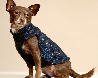 Black Holographic “Dark Sparkle” Dog Sweater | Dog Coat, Dog Jacket, Dog Jumper, Dog Fleece, Dog Clothes, Rave, Festival
