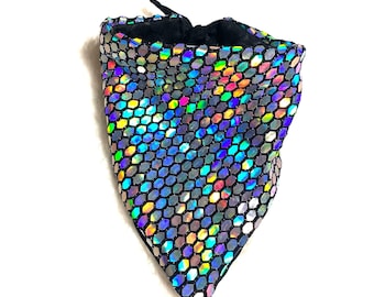 Disco Classic Holographic Bandana, Scarf, Holographic Spandex, Rave, Festival, Small and Large Breeds