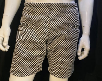 Black and White Checkerboard Shorts with Glow in the Dark Star Pockets | Elastic Waistband, Drawstring, Festival, Rave, Burning Man