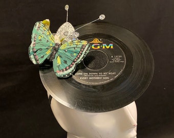 45 Vinyl Record Fascinator with Disco Balls, Silver Leaves and Flowers | One of a Kind, Festival, Birthday, DJ