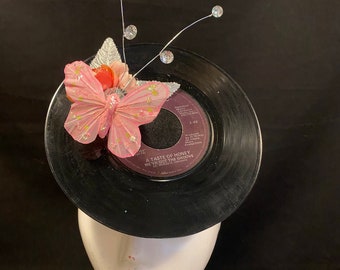 45 Vinyl Record Fascinator with Disco Balls, Silver Leaves and Flowers | One of a Kind, Festival, Birthday, DJ