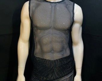 Black Mesh Sleeveless Shirt | Tank Top, Muscle Shirt, Festival Clothing, Burning Man, Menswear