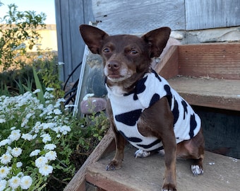 Cow Print Fleece Dog Sweater "Baby Bovine" | Dog Coat, Dog Jacket, Dog Jumper, Dog Pullover, Small Dog, Animal Print