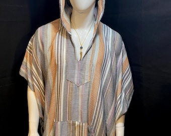 Striped Cotton Poncho with Hood | Unisex, Festival Clothing, Burning Man