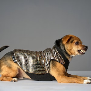 Holographic Solid Gold Disco Dog Sweater Dog Coat, Dog Jacket, Dog Jumper, Dog Fleece, Dog Clothes, Rave, Festival image 3