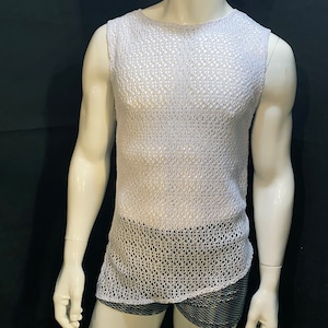 Weißes Netz Shirt ärmellos | Tank Top, Muskelshirt, Festival Kleidung, Burning Man