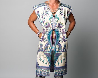 Valley of the Kings Cotton Tunic with Toggles and Metallic Lamé Lining | Unisex, Festival Clothing, Burning Man, Egyptian, Art Deco