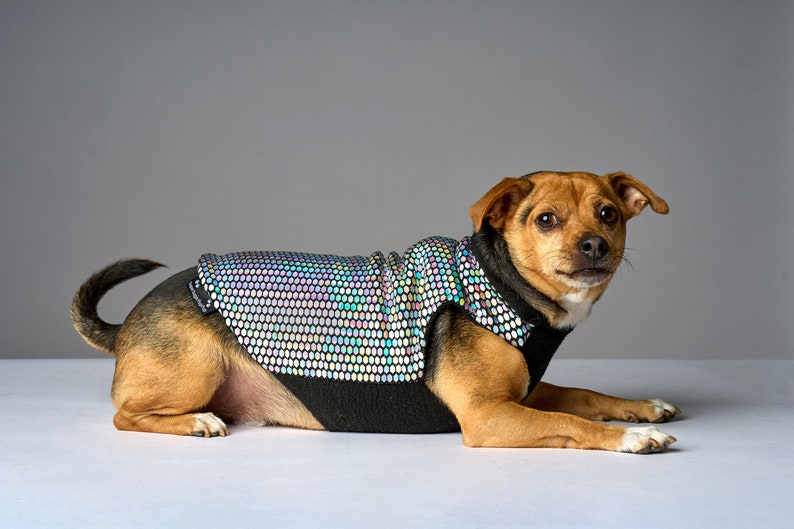 Holographic Disco Dog Sweater Dog Coat, Dog Jacket, Dog Jumper, Dog Fleece, Dog Clothes, Rave, Festival image 4