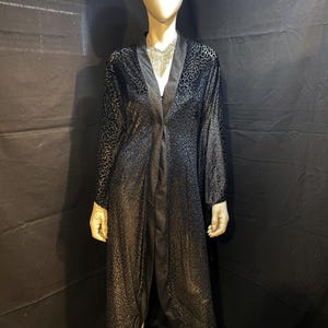 Black Leopard Print Burnout Velvet Kimono with Sparkly Trim | Festival, Burning Man, Lounge, Lingerie