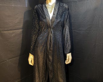 Black Leopard Print Burnout Velvet Kimono with Sparkly Trim | Festival, Burning Man, Lounge, Lingerie