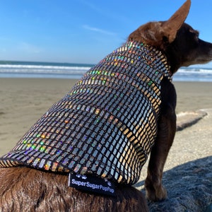 Holographic Solid Gold Disco Dog Sweater Dog Coat, Dog Jacket, Dog Jumper, Dog Fleece, Dog Clothes, Rave, Festival image 4