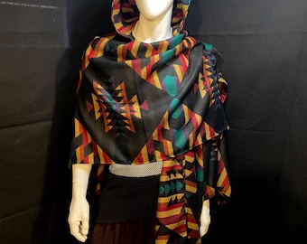 Hooded Rainbow Southwest Style Serape | Poncho, Cape, Cloak, Ruana, Burning Man, Festival