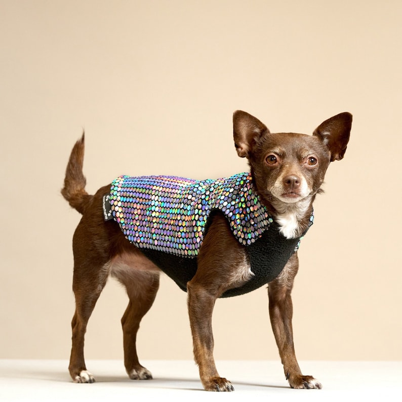 Holographic Disco Dog Sweater Dog Coat, Dog Jacket, Dog Jumper, Dog Fleece, Dog Clothes, Rave, Festival image 1