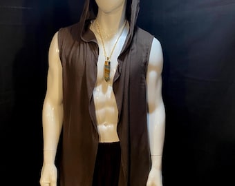 Long Hooded Vest Mocha | Natural Fibers, Festival Clothing, Menswear, Unisex, Burning Man