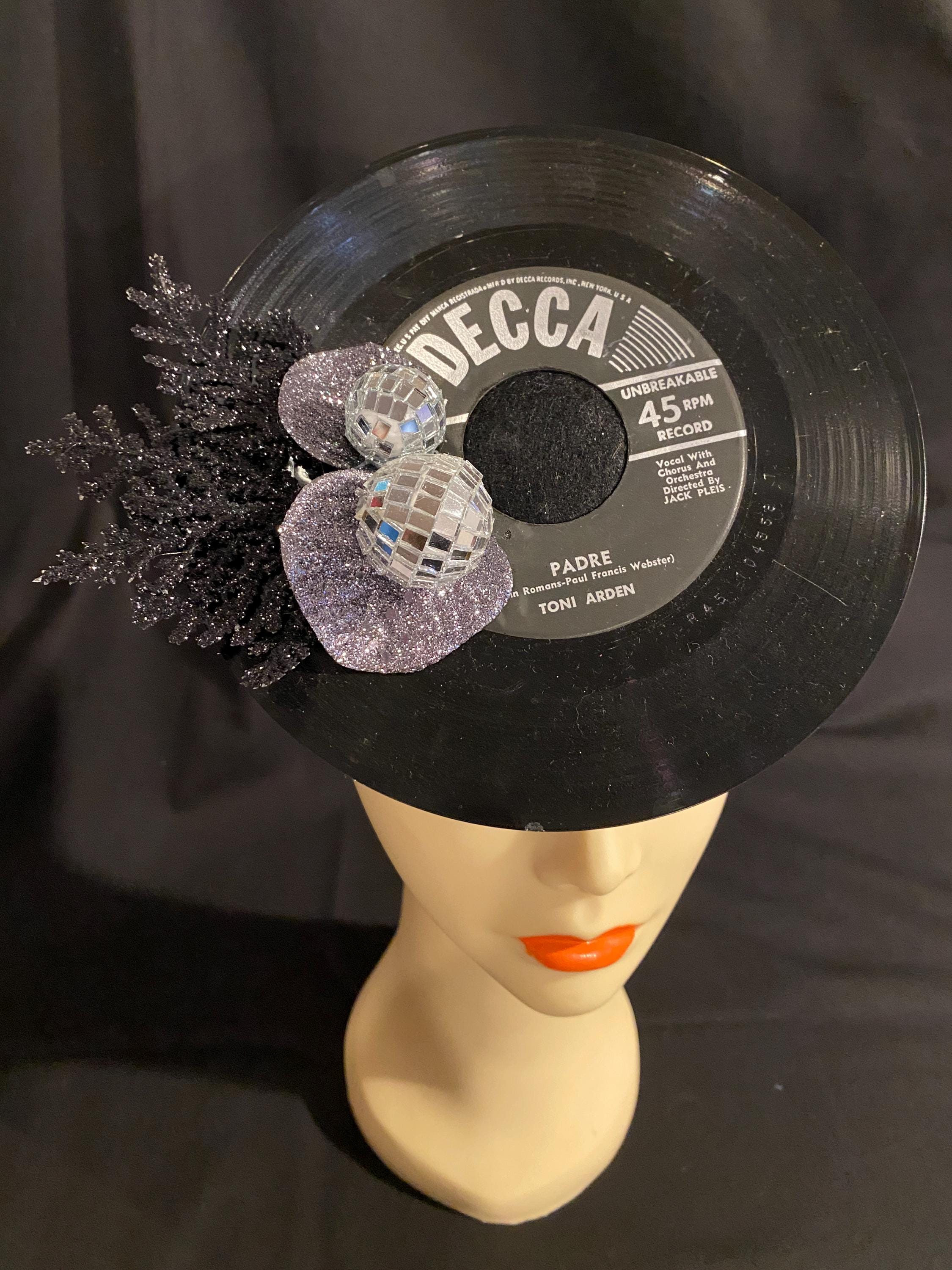 Disco Banana Fascinator Black Sinamay Base Party Hat Statement Headpiece Black Simple Side Pleat Sinamay Wedding Fascinator main image 4