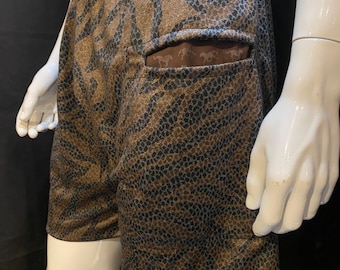 Brown Animal Print Shorts | Elastic Waistband, Drawstring, Festival, Rave, Burning Man