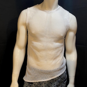 White Mesh Sleeveless Shirt | Tank Top, Muscle Shirt, Festival Clothing, Burning Man, Menswear