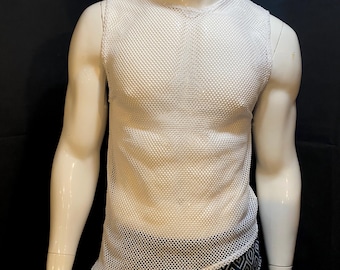 White Mesh Sleeveless Shirt | Tank Top, Muscle Shirt, Festival Clothing, Burning Man, Menswear