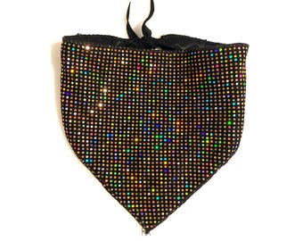 Gold Holographic Sequin Bandana, Scarf | Iridescent, Rave, Festival, Disco, Party, Small and Large Breeds