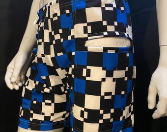 Blue, Black and White Pixel Shorts | Elastic Waistband, Drawstring, Festival, Rave, Burning Man