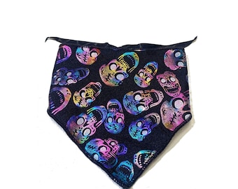 Colorful Metallic Skull Dog Bandana, Scarf | Halloween, Costume, Small and Large Breeds