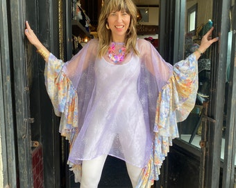 Lavender Sparkle Ruffle Poncho | Festival Fashion, Rave, Burning Man, Unisex