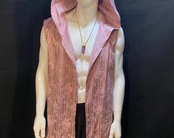 Long Hooded Floral Jacquard Vest | Festival Clothing, Menswear, Unisex, Burning Man