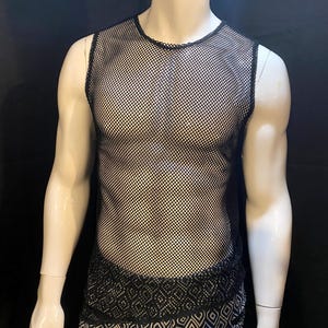 Black Mesh Sleeveless Shirt | Tank Top, Muscle Shirt, Festival Clothing, Burning Man, Menswear