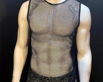 Black Mesh Sleeveless Shirt | Tank Top, Muscle Shirt, Festival Clothing, Burning Man, Menswear