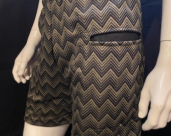 Black and Olive Zig Zag Shorts | Elastic Waistband, Drawstring, Festival, Rave, Burning Man