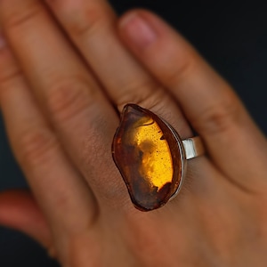 Amazing handmade silver ring with beautiful natural Baltic amber by Balteria