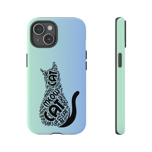 Elegante himmelblaue Katze Silhouette Handyhülle für iPhone, Samsung, Google Pixel und Samsung