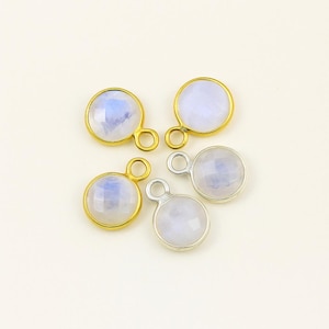 925 Sterling Silver Moonstone Charm, Round Moonstone Charm, Rainbow Moonstone Charm, Dainty Moonstone Charm, Necklace Bracelet Charm