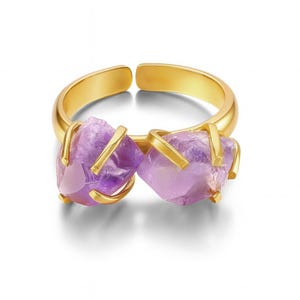 Amethyst Rings, Silver Gold plated Adjustable Amethyst Rings, Sterling Raw Amethyst Ring, February Birthstone, Healing Crystal